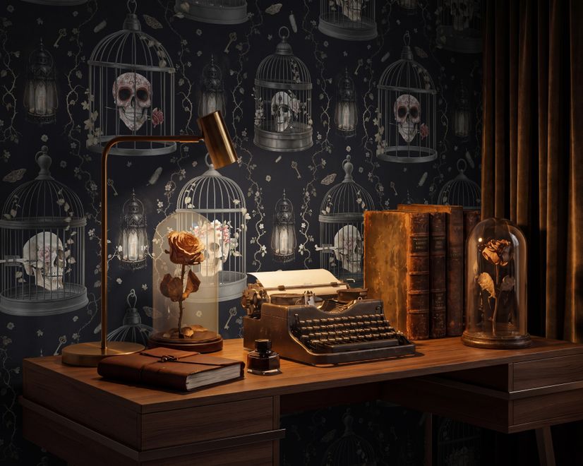 Dark Romantic  Gothic Skull Cage Wallpaper Mural 