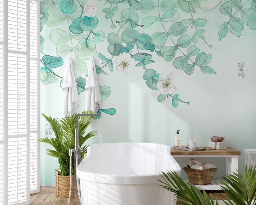Plum Blossom with Leaves Wallpaper Mural
