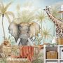 Watercolor Safari Animals in Forest Wallpaper Mural