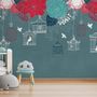 Cage Birds and Colorful Flowers Wallpaper Mural