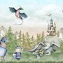 Papier peint dragons conte fée prince princesse enfants
