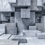 3D Look Concrete Style Gray Abstract Cubes Wallpaper Mural