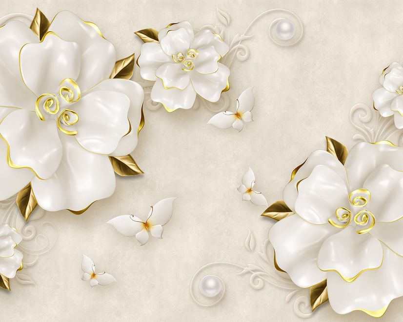 3D Embossed Look Jewelry Roses Wallpaper Mural