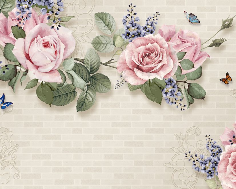 Vintage Pastel Pink Floral Wallpaper Mural