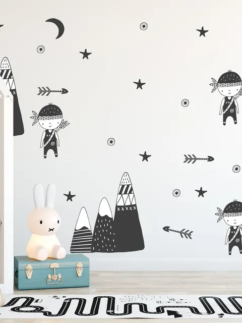 Kinder Woodland für Jungen Schwarze Berge Wandtattoo