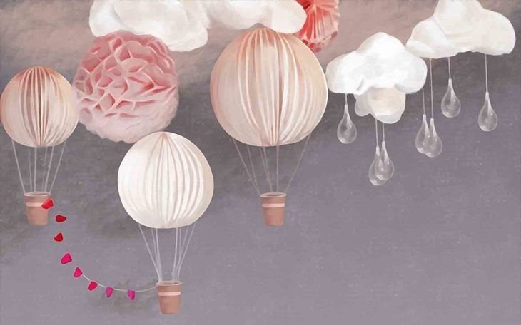 Kids Paper Lantern Hot Air Balloon Wallpaper Mural
