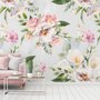 Papier peint panoramique aquarelle blanc rose Bouquet floral