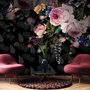 Fototapete Dunkelrosa Blumen und Gelber Schmetterling