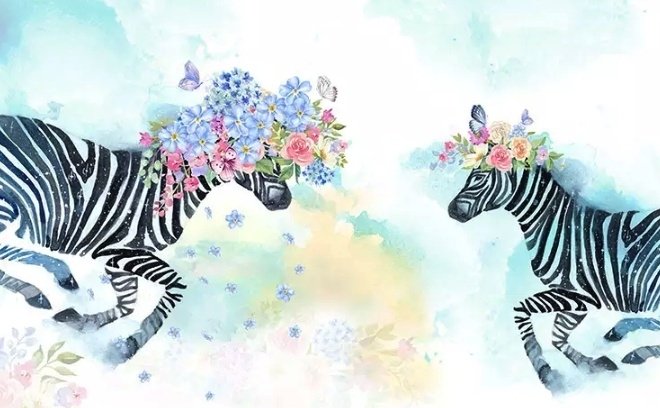 Colorful Flowery Zebra Wallpaper Mural