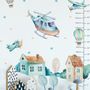Kids Cartoon Village for Boys Watercolor Aircraft and Hot Air Balloon Wall Decal Sticker