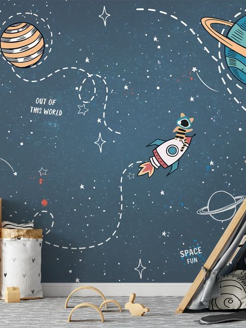 Papier peint espace brillant cartoon rayures blanches enfants