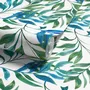 Dark olive green wallpaper with teal and cobalt watercolour lance leaves on a white ground