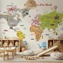 Papier Peint Panoramique Éducatif et Coloré pour Enfants avec Carte du Monde