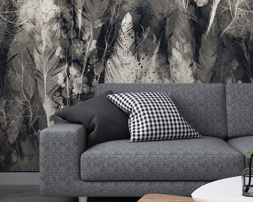Dark Feather Monochrome Wallpaper Mural