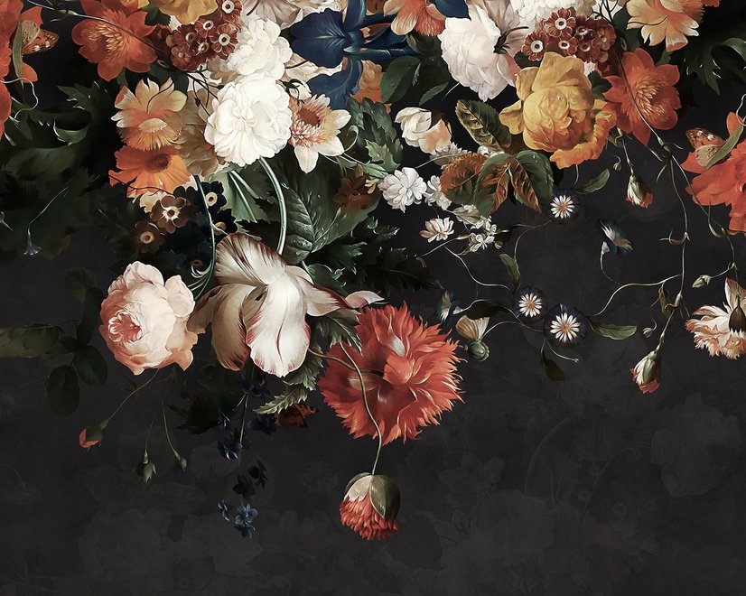 Golden Age Large and Dark Floral Wallpaper Mural