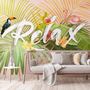 Pink Flamingo with Colorful Tropical Leaves Wallpaper Mural