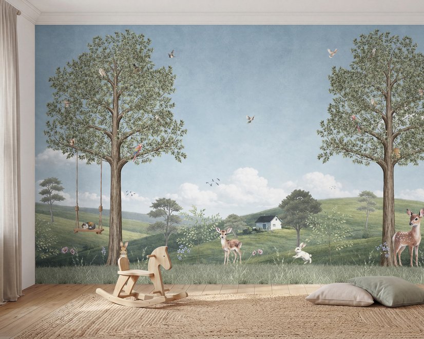 Kids Forest Animals Landscape Wallpaper Mural
