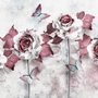 Papier peint panoramique floral avec petits papillons effet 3D