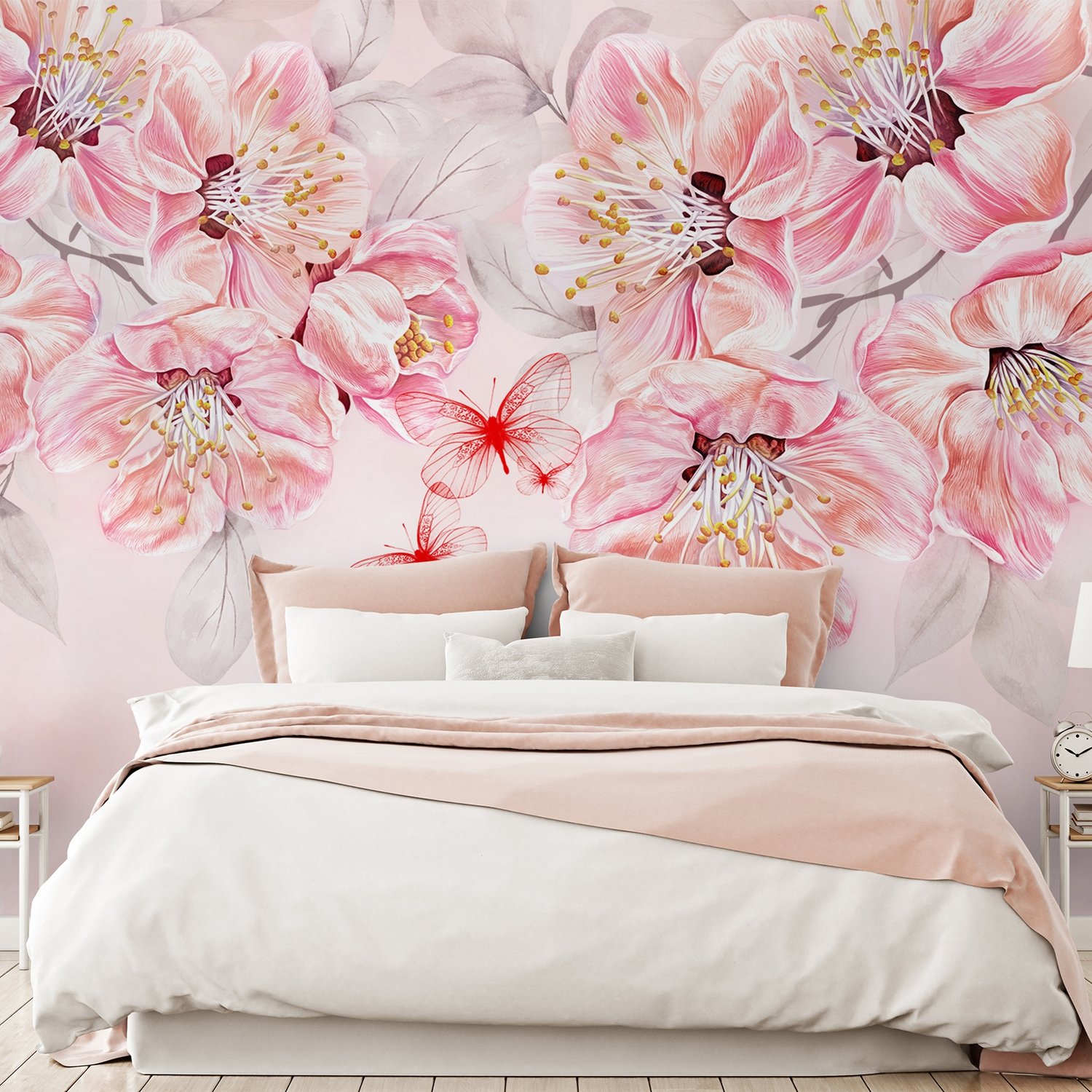 Cherry Blossom Vine Flowers Wallpaper Mural - Peel and Stick