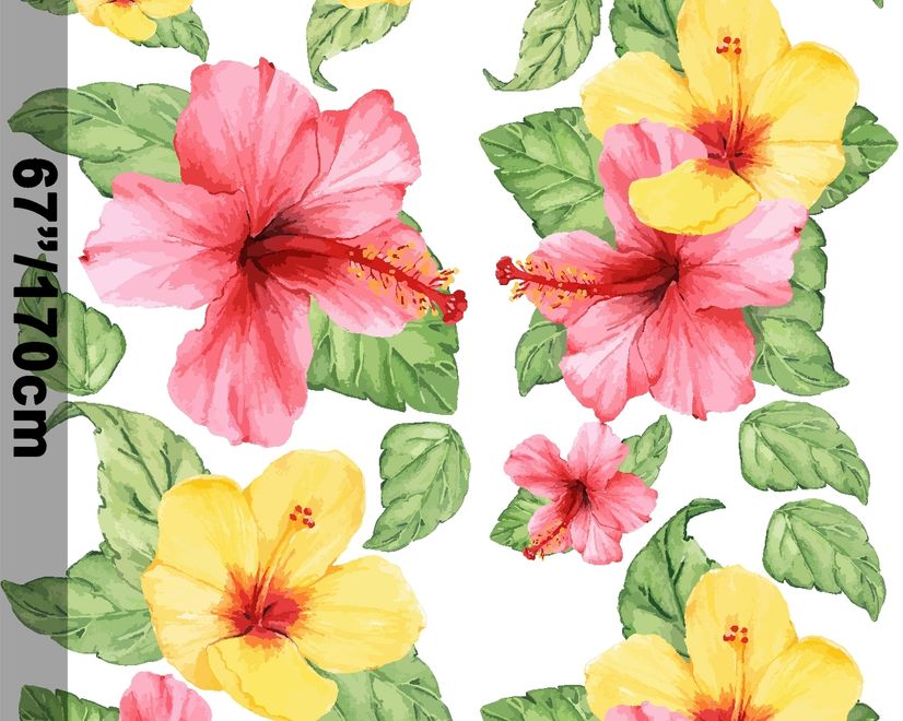 Pink Yellow Mirabilis Floral and Tropical Green Leaf Wall Decal Sticker