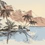 Vintage Charcoal Tropical Palm Tree and Summer Beach Wallpaper Mural