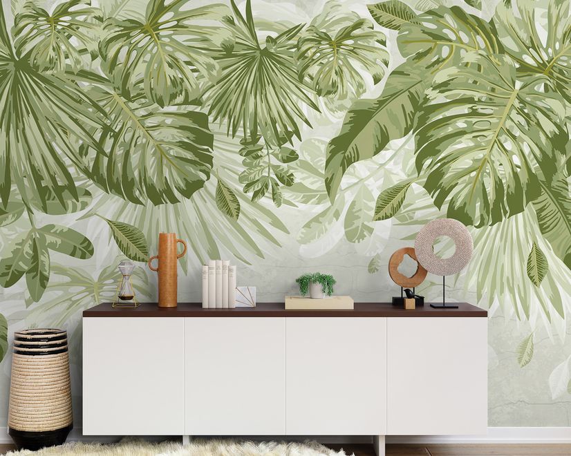 Watercolor Tropical Leaves Wallpaper Mural