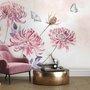 Papier peint art floral pissenlit rose aquarelle rétro