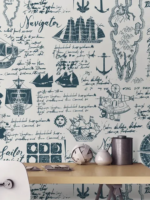 Inked Traveler Map Wallpaper Mural for Children
