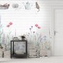 Aquarell Bunte Blumen mit Weißer Ziegelwand Fototapete