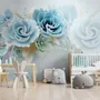 Papier peint panoramique floral bleu vert en 3D de style européen