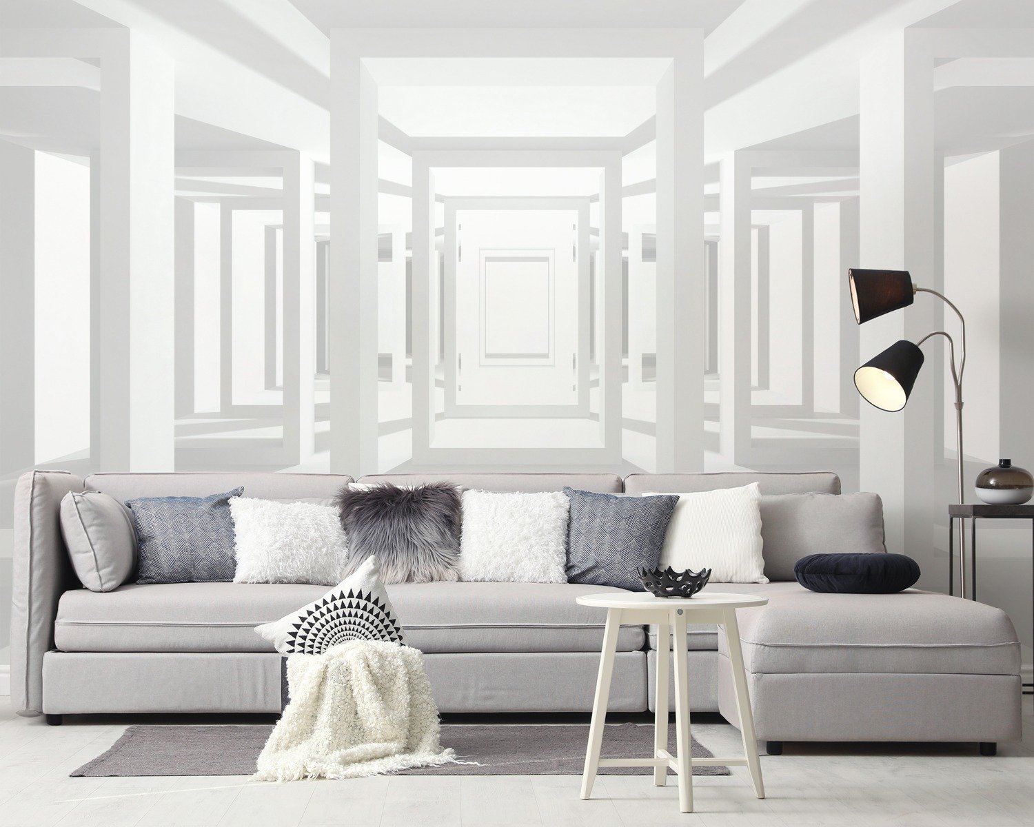 3D Look Abstract Architecture White Corridor Wallpaper Mural - Peel and Stick