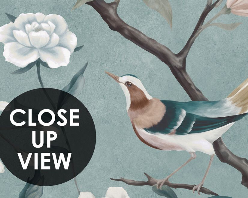 Vintage Peony Floral and Swallow Wallpaper Mural