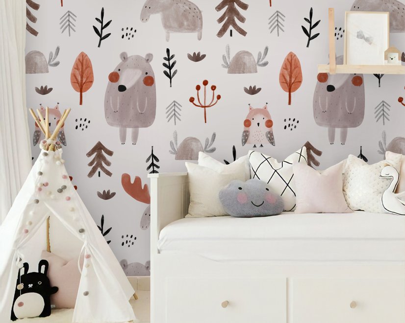 Papier peint animaux cartoon mignons brindilles