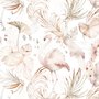 Papier peint art flamant doux avec boho tropical à feuilles