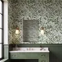 Sage green botanical floral wallpaper with white poppy flowers, lobed leaves and dotted seed centres