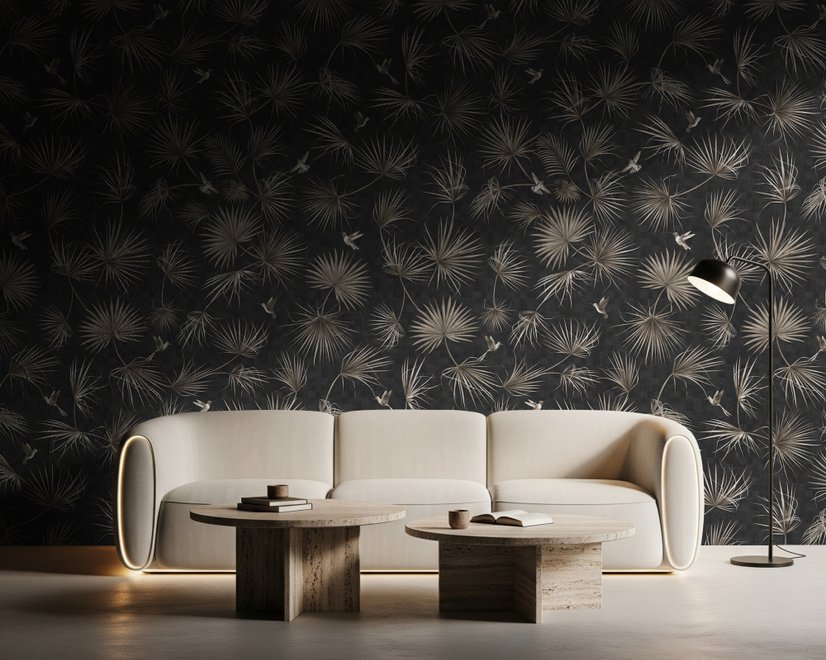 Tropical Palm Leaf and Birds Wallpaper Mural