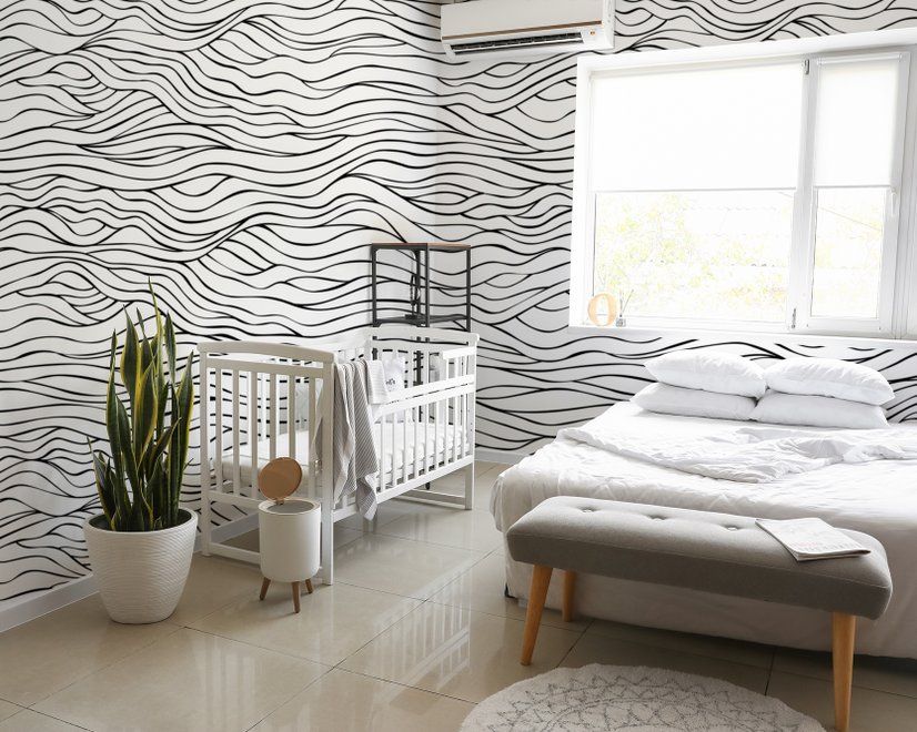 Black and White Minimalistic Abstract Line Art Wallpaper