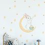 Nursery Cute Rabbit on the Crescent Moon and Yellow Stars Wall Decal Sticker