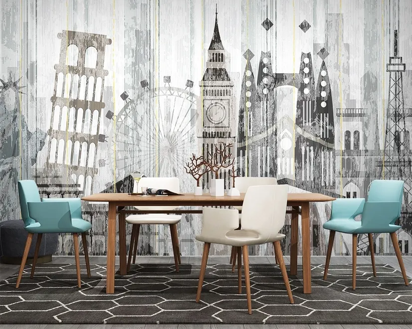 Watercolor City Famous Place Wallpaper Mural
