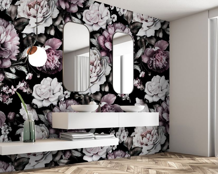 Vintage Dark Large Peony Flower Wallpaper Mural