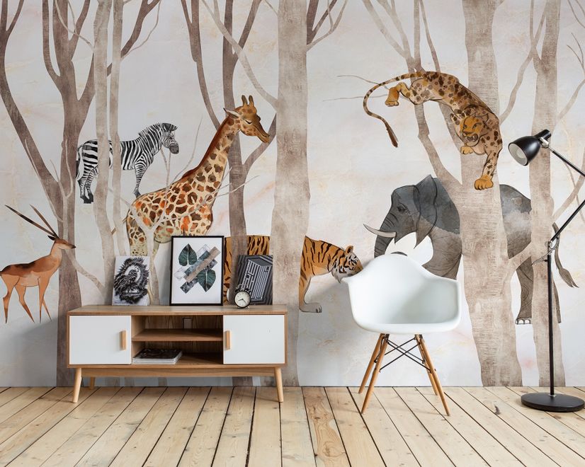 Watercolor Wild Animals Wallpaper Mural