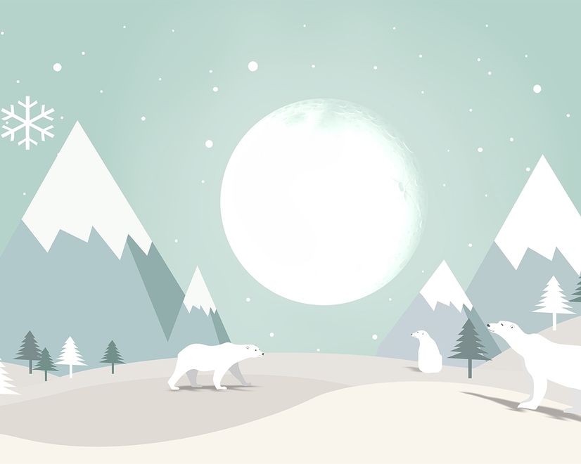 Kids Mountainscape with Cute Bear and Green Skyscape Wallpaper Mural