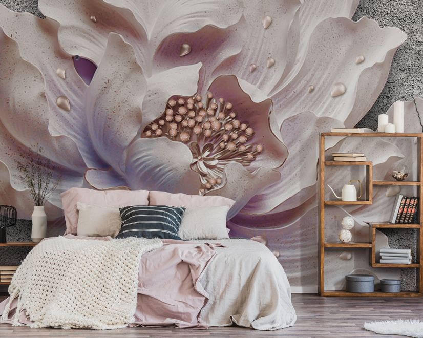 Elegant 3D Floral Pearl Wallpaper Mural