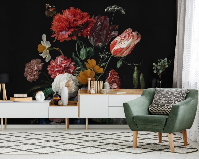 Dutch Florals Still Life Flowers in Vase Wallpaper Mural