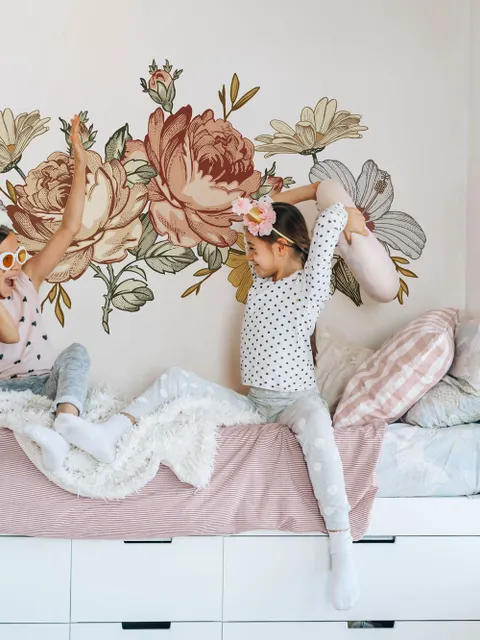 Nursery Soft Vintage Peony Floral Wall Decal Sticker