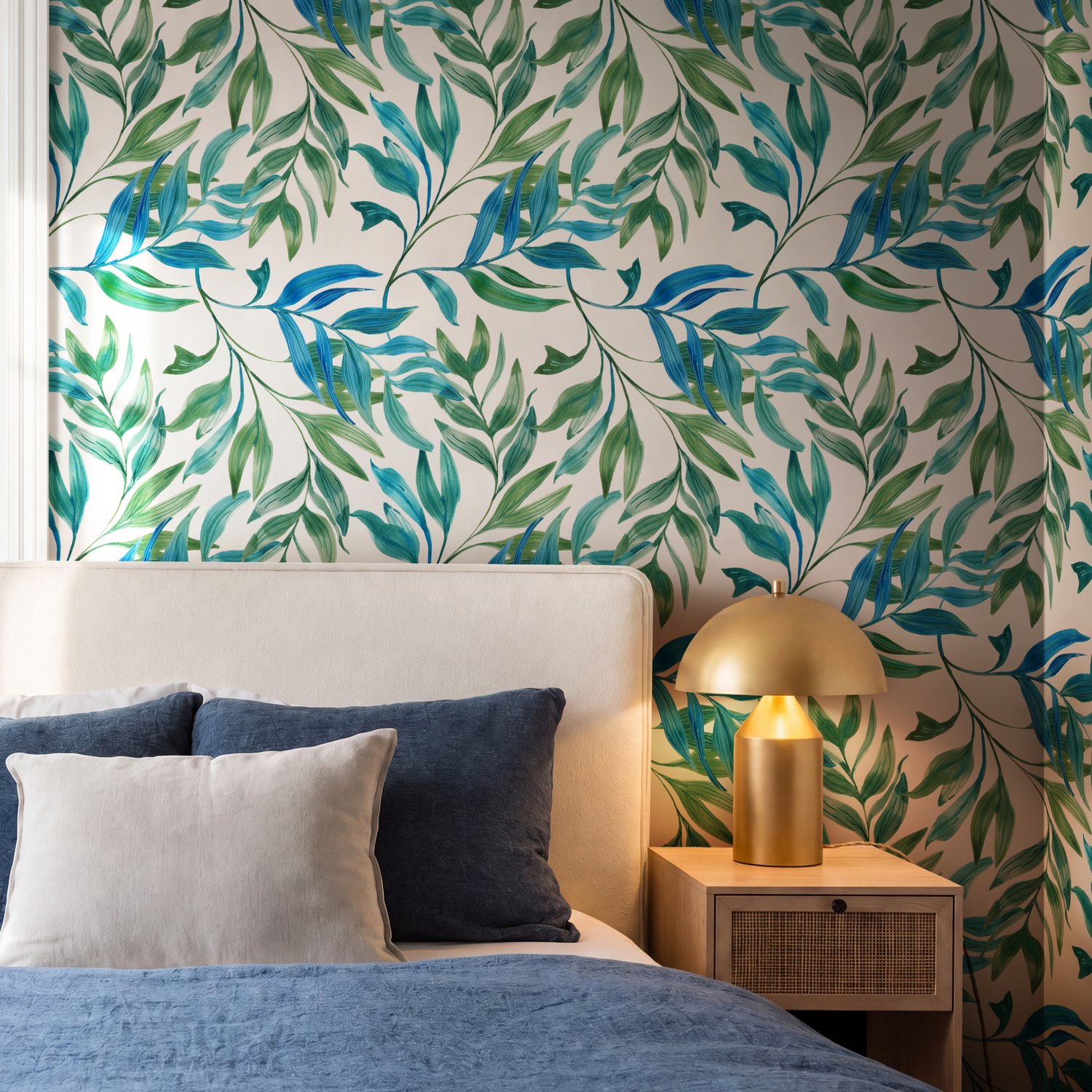 Dark Olive Green Watercolour Leaf Wallpaper - Peel and Stick