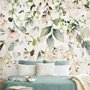 Papier peint aquarelle floral doux avec feuilles vertes