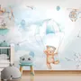 Cute Bear Flying with Paper Planes Wallpaper Mural