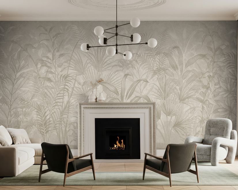 Monochrome Tropical Botanical Wallpaper Mural