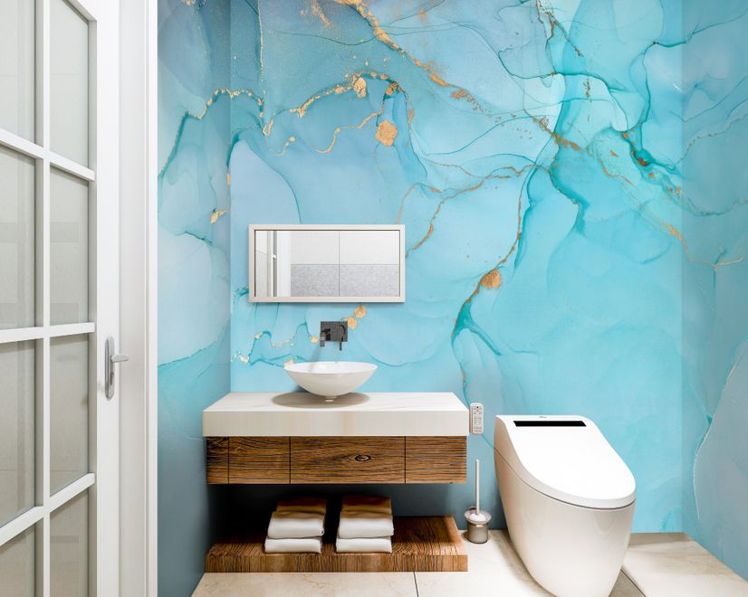 Light Blue Marble with Gold Look Splash Wallpaper Mural
